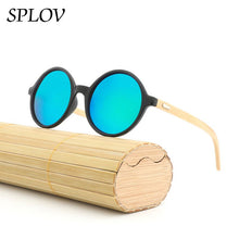 Load image into Gallery viewer, Natural bamboo Leg Sunglasses Men Women Retro Round Wooden Sun Glasses Coating Steampunk Shades Male Female Eyewear
