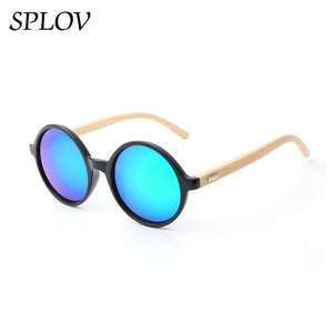 Natural bamboo Leg Sunglasses Men Women Retro Round Wooden Sun Glasses Coating Steampunk Shades Male Female Eyewear