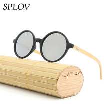 Load image into Gallery viewer, Natural bamboo Leg Sunglasses Men Women Retro Round Wooden Sun Glasses Coating Steampunk Shades Male Female Eyewear