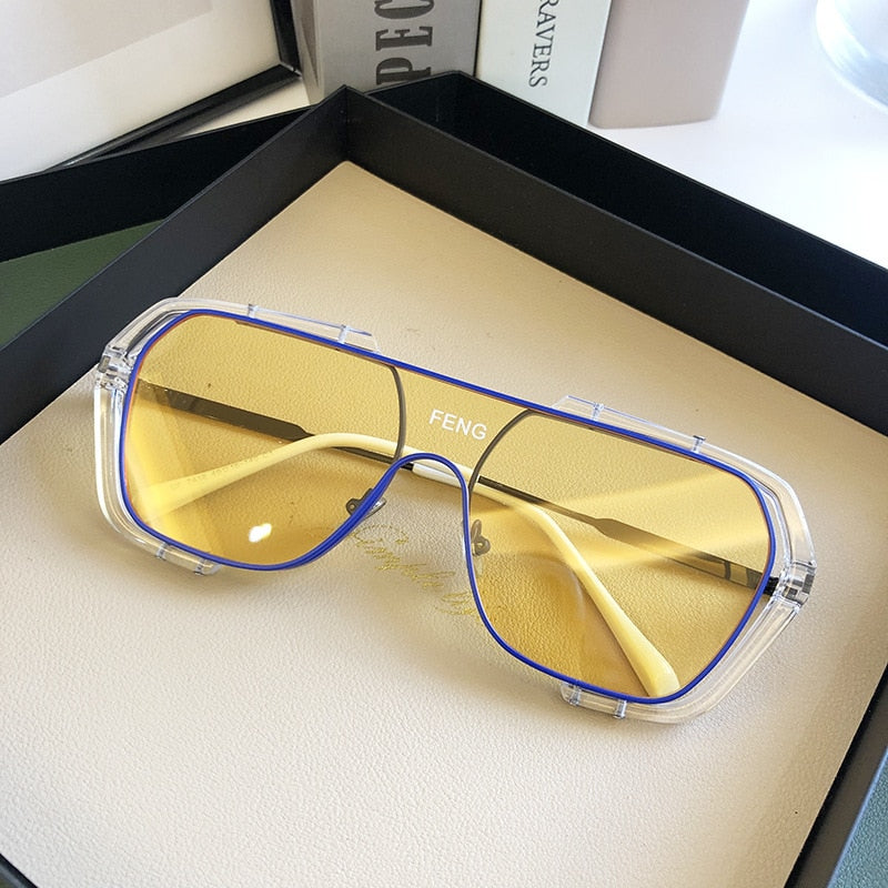 One Piece Yellow Sunglasses 2023 High Steampunk Sunglasses Clear Lens Sun Glasses Men Anti Blue Light Glasses
