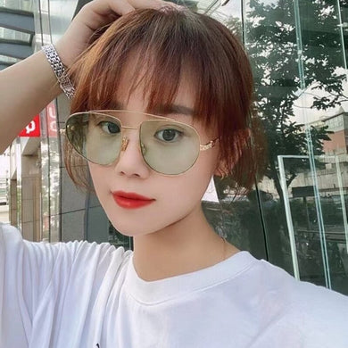 Oval Gold Metal Big Frame Pink Brown Gray Lens Women's Sunglasses FF0446  male Glasses Anti-UV400