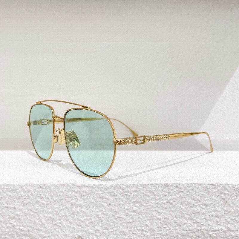 Oval Gold Metal Big Frame Pink Brown Gray Lens Women's Sunglasses FF0446  male Glasses Anti-UV400
