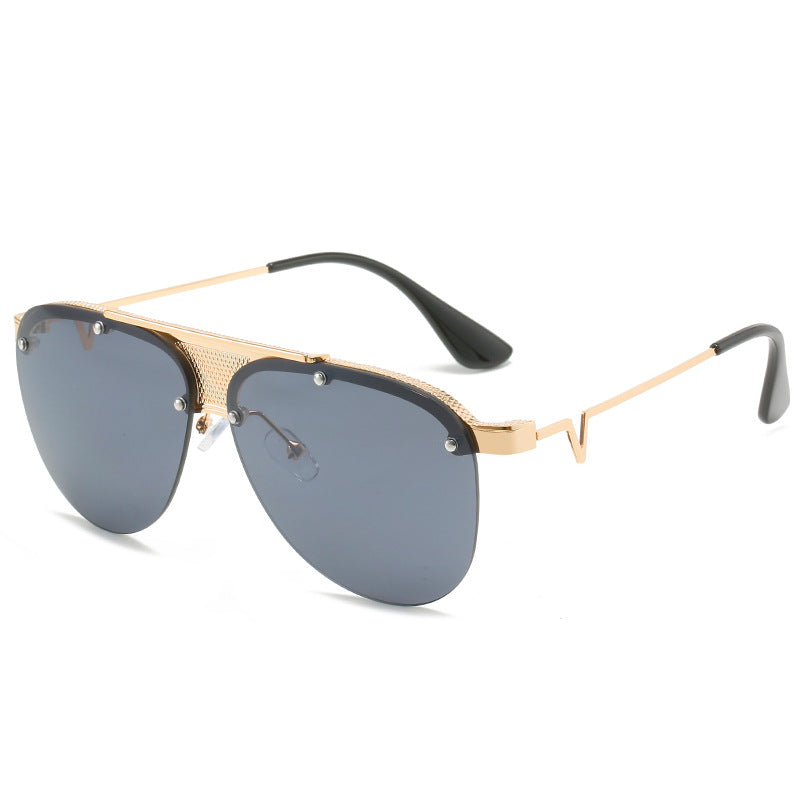 Oversized Frame Metal Pilot Glasses Gradient Half Frame Design Trendy Beach Sunglasses Sunglasses For Men