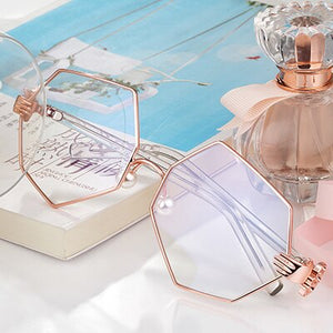New Pattern Hexagon Glasses Personality Palm Spectacle Frame Pearl Nose Support Men And Women Plain Glass Mirror Fund