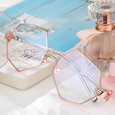 New Pattern Hexagon Glasses Personality Palm Spectacle Frame Pearl Nose Support Men And Women Plain Glass Mirror Fund