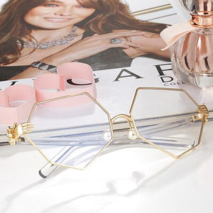 New Pattern Hexagon Glasses Personality Palm Spectacle Frame Pearl Nose Support Men And Women Plain Glass Mirror Fund