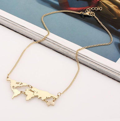 New Personality Bijoux Fashion Gold World Map Combination Pendant Necklace For Women Fine Jewelry Collier Femme