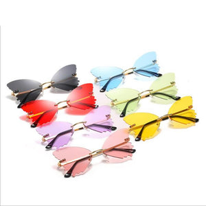Personality Butterfly Shape Sunglasses Woman Colorful Ocean Rimless Sun glasses European And American Ins Wind Glasses