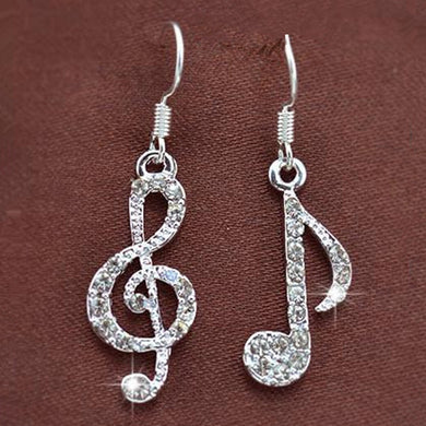 Nuova personalità geometrica musica sogno simb orecchini asimmetrici note musicali gancio per l'orecchio orecchini color argento cristallo per le donne 