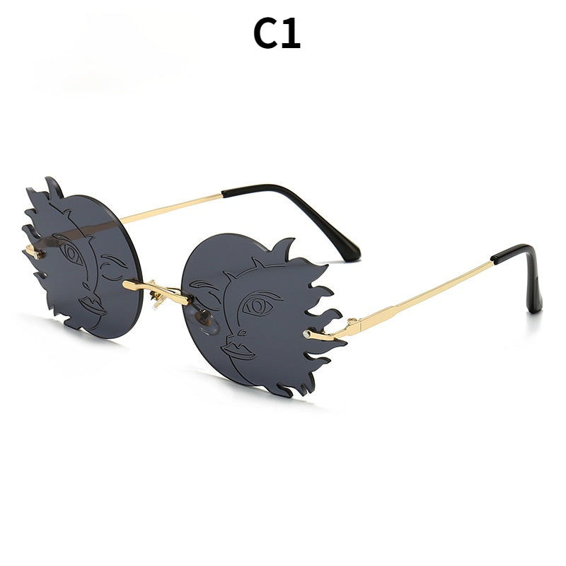 Personalized Frameless Sunglasses Street Photo Funny Polygon Moon Smiling Face Women's Sunglasses