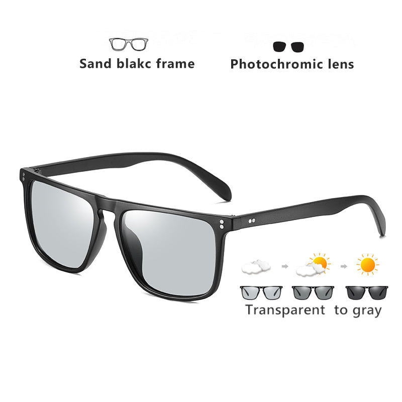 Photochromic Sunglasses Men Polarized Driving Sun Glasses Square Rivet Frame Women Change Color Eyewear 100%UV Protection