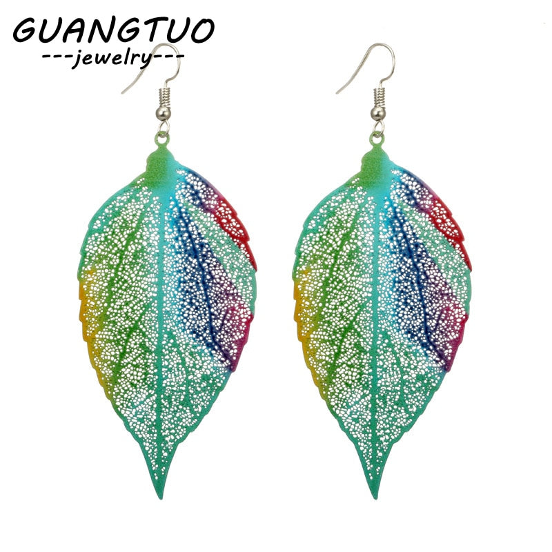 New Plant Multi Color Hollow Leaves Drop Earrings For Women Girls Gift Fashion Ear Jewelry Exaggerated Dangle Brincos EB2142