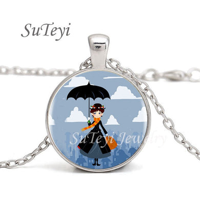 New Practically Perfect In Every D Necklace Glass Picture Jewelry Silver Ball Chains Necklaces Mary Poppins Crystal Pendant