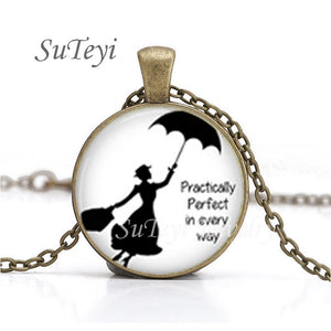 New Practically Perfect In Every D Necklace Glass Picture Jewelry Silver Ball Chains Necklaces Mary Poppins Crystal Pendant