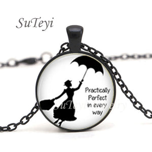New Practically Perfect In Every D Necklace Glass Picture Jewelry Silver Ball Chains Necklaces Mary Poppins Crystal Pendant