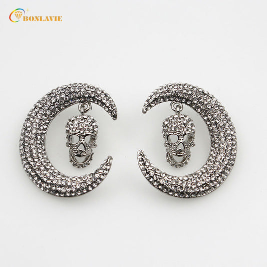 Nuovo Punk Gotico Brincos Boucle Bijoux Esagerazione Luna Scheletro Orecchini con perno di Cristallo Per Le Donne Ragazza Gioielli Regalo di Halloween 