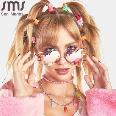 Punk Heart Sunglasses Women Rimless Sun Glasses Men UV400 Goggles Steampunk Flame Eyeglasses Mirror Shades Ladies Eyewear