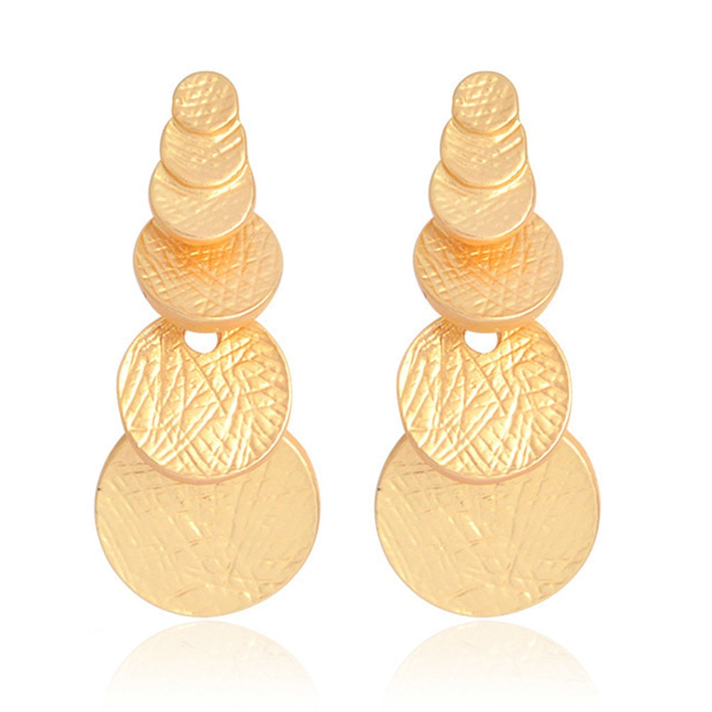 New Punk Style Drop Earring Female Gold Color Metal Matte Circle Pending Earrings Fashion Jewelry