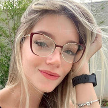 Load image into Gallery viewer, Red Cat Eye Spectacles Metal Optical Frame Clear Lens Non Prescription Glasses Vintage Lady Eyeglasses Hipster Eyewear
