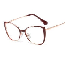Load image into Gallery viewer, Red Cat Eye Spectacles Metal Optical Frame Clear Lens Non Prescription Glasses Vintage Lady Eyeglasses Hipster Eyewear