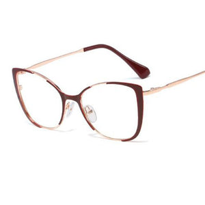 Red Cat Eye Spectacles Metal Optical Frame Clear Lens Non Prescription Glasses Vintage Lady Eyeglasses Hipster Eyewear