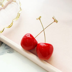 New Resin Cute/romantic Round Women Dangle Earrings Red Cherry Fruit Earrings Bohemian Earrings For Women Drops Earrings