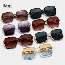 Load image into Gallery viewer, Retro  Oversized Square Sunglasses For Women Men Lock Chain Decoration Sun Glasses Trending Gradient Shades Uv400
