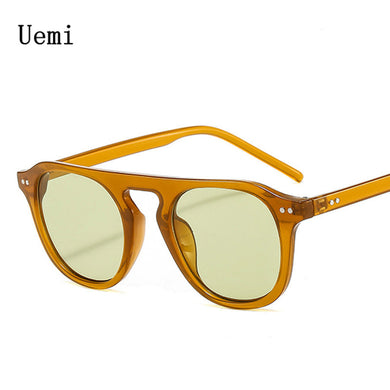 Retro Round Sunglasses Women Vintage Rivet Decoration Yellow Frame Green Shades Eyeglasses Men Sun Glasses UV400 Whosale