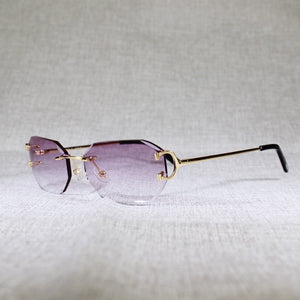 Rimless C Wire Sunglasses Men Eyewear Women For Summer Diamond Cutting Clear Glasses Metal Frame Oculos Gafas