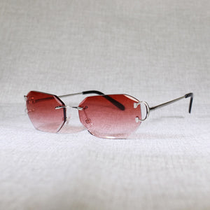 Rimless C Wire Sunglasses Men Eyewear Women For Summer Diamond Cutting Clear Glasses Metal Frame Oculos Gafas