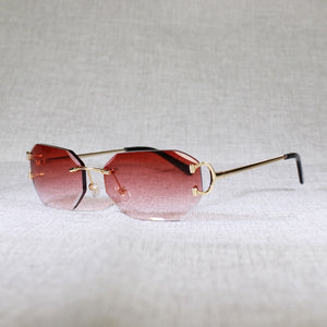Rimless C Wire Sunglasses Men Eyewear Women For Summer Diamond Cutting Clear Glasses Metal Frame Oculos Gafas