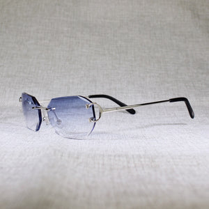 Rimless C Wire Sunglasses Men Eyewear Women For Summer Diamond Cutting Clear Glasses Metal Frame Oculos Gafas