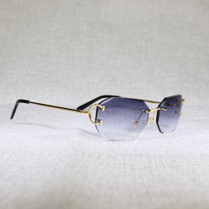 Rimless C Wire Sunglasses Men Eyewear Women For Summer Diamond Cutting Clear Glasses Metal Frame Oculos Gafas