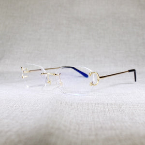 Rimless C Wire Sunglasses Men Eyewear Women For Summer Diamond Cutting Clear Glasses Metal Frame Oculos Gafas