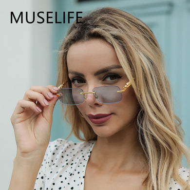 Rimless Rectangle Sunglasses Women Men Shades Brand Designer Gradient UV400 Sun Glasses Retro Frameless Sunglasses