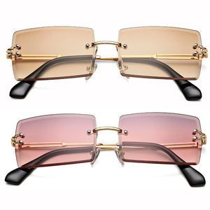 Rimless Rectangle Sunglasses for Women Trendy Frameless Square Shades for Men Ultralight UV400 Eyewear Unisex
