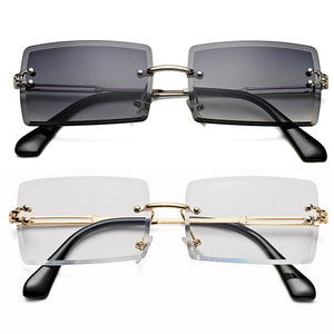 Rimless Rectangle Sunglasses for Women Trendy Frameless Square Shades for Men Ultralight UV400 Eyewear Unisex