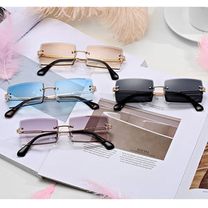 Rimless Rectangle Sunglasses for Women Trendy Frameless Square Shades for Men Ultralight UV400 Eyewear Unisex