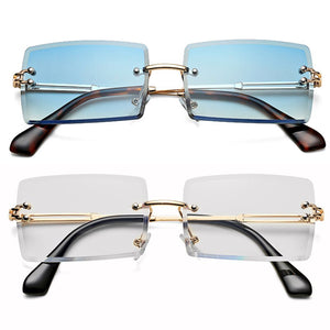 Rimless Rectangle Sunglasses for Women Trendy Frameless Square Shades for Men Ultralight UV400 Eyewear Unisex
