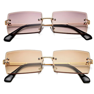 Rimless Rectangle Sunglasses for Women Trendy Frameless Square Shades for Men Ultralight UV400 Eyewear Unisex