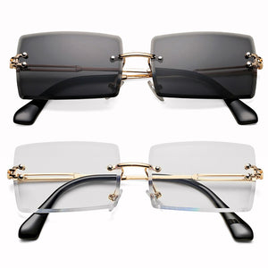 Rimless Rectangle Sunglasses for Women Trendy Frameless Square Shades for Men Ultralight UV400 Eyewear Unisex