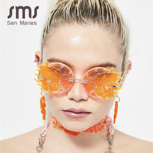 Carica l&#39;immagine nel visualizzatore di Gallery, Rimless Round Sunglasses Women Personality Frameless Sunglasses Trendy Funny Polygonal Moon Smiley Ladies Eyeglasses