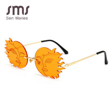 Load image into Gallery viewer, Rimless Round Sunglasses Women Personality Frameless Sunglasses Trendy Funny Polygonal Moon Smiley Ladies Eyeglasses