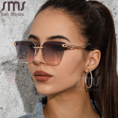 Rimless Sunglasses Women Oversized Punk Square Sun Glasses Men UV400 Driving Gradient Shades Eyewears Brand Designer