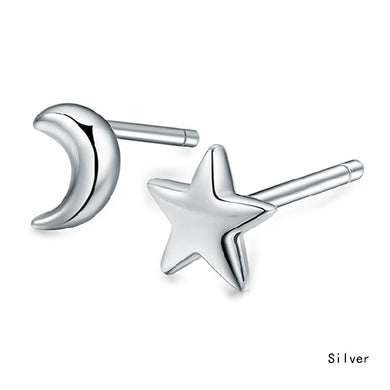 New Romantic Lovely Small Silver/ Star Moon Lovely Heart Shape Stud Earrings Women Party Girlfriend Gift