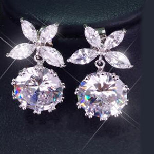 New S925 Sterling Silver Stud Earrings Flower Shape Crystal Embellishment Charm Women Earrings Fitting