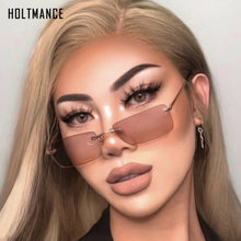 Load image into Gallery viewer, Small Rectangle Sunglasses Women Rimless Sunglasses  Lady Square Shades Ocean Color Ins Sun Glasses Men UV400