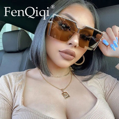 Square Rimless Sunglasses Women 2023 Brand Designer Semi-Rimless Ladies Trendy Y2K Gradient Sunglasses Sunglasses Women