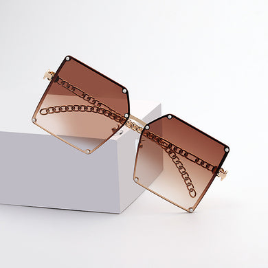 Square Sunglasses Women Brand Designer Gradient Frameless Sun Glasses Metal Chain Temples Oversized Oculos De Sol