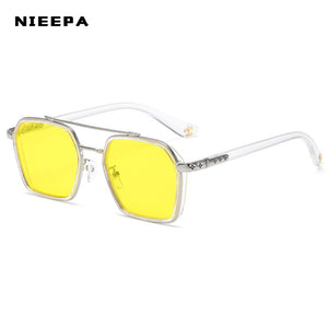 Square  Women's Sunglasses Metal Big Frame Sun Glasses Women Retro Double Bridge Eyewear Men For 2023